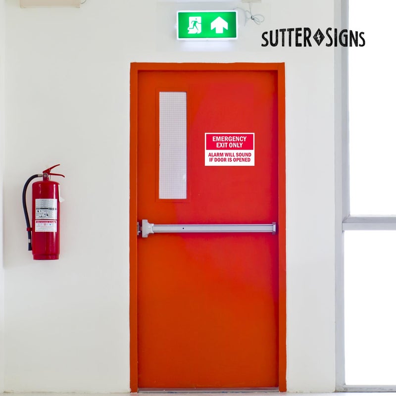 Sutter Signs 6pcs Emergency Exit Only Sign Stickers - Alarm Will Sound If Door Is Opened - Image 5